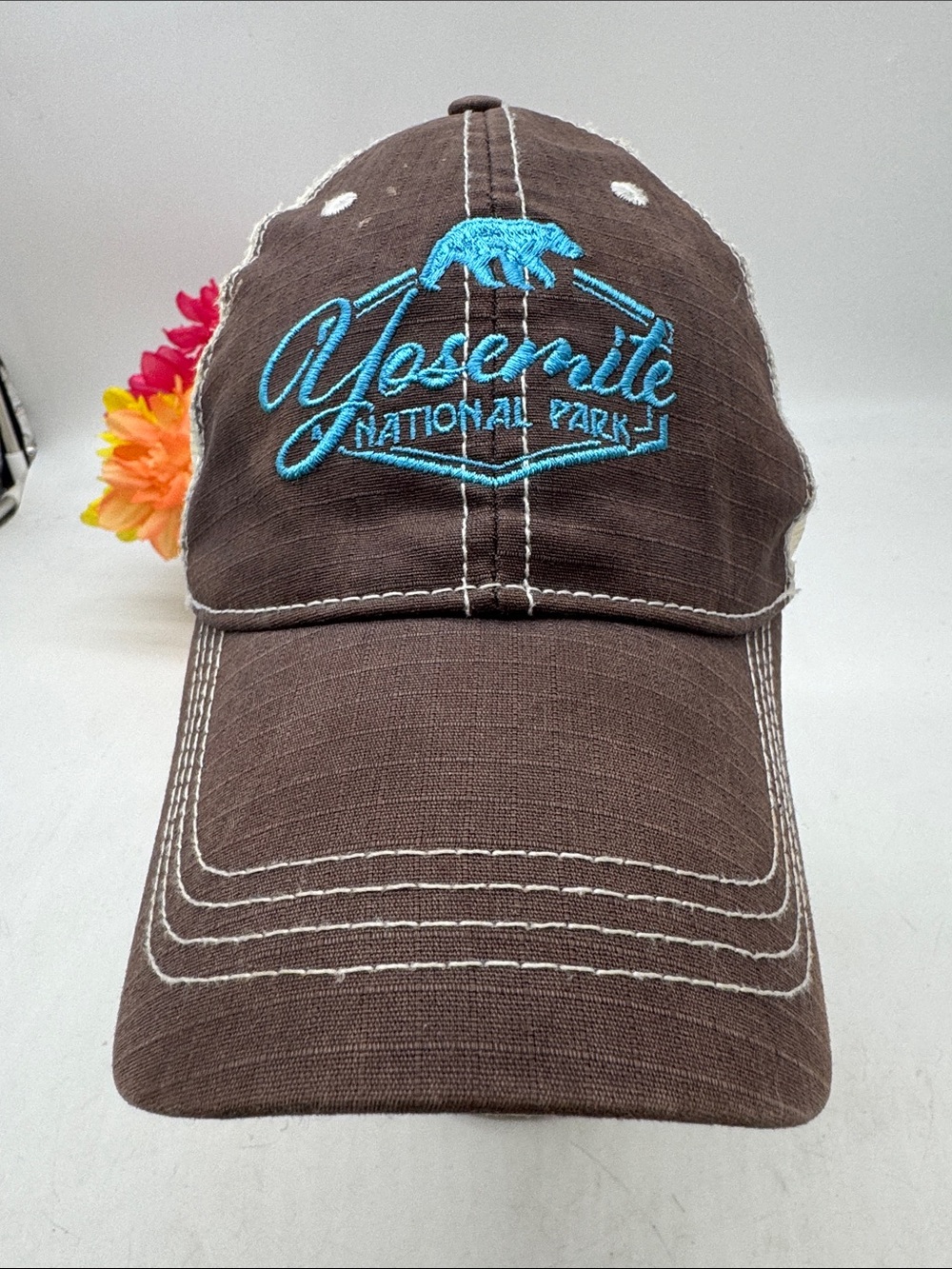 Yosemite National Park Brown Cap with Blue Embroidery by Prarie Mountain